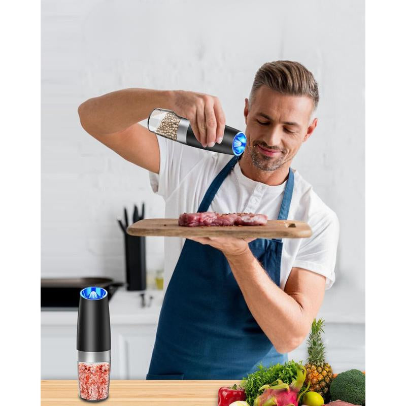 Pepper and Salt Grinder Set, Adjustable ,Battery Powered with LED Light ,Black ,Kitchen Seasoning Utensils ,Salt Shaker, Salt Dispenser