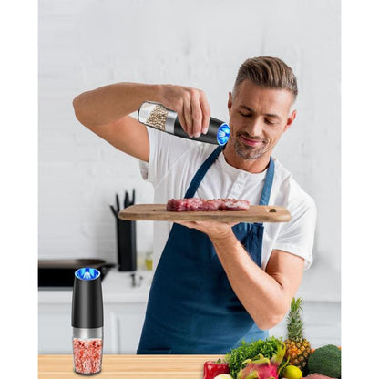 Pepper and Salt Grinder Set, Adjustable ,Battery Powered with LED Light ,Black ,Kitchen Seasoning Utensils ,Salt Shaker, Salt Dispenser