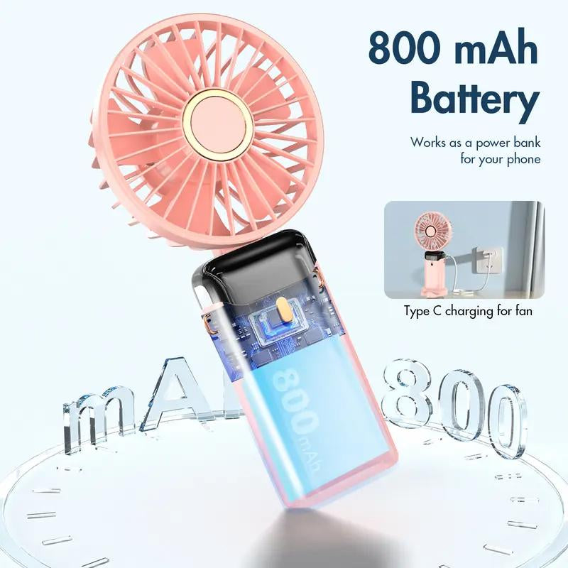 3 in 1 Hand Fan & 4000Mah Portable Fan,Mini, Foldableusb Rechargeable, Ldeal for Travel & Outdoor and Summer