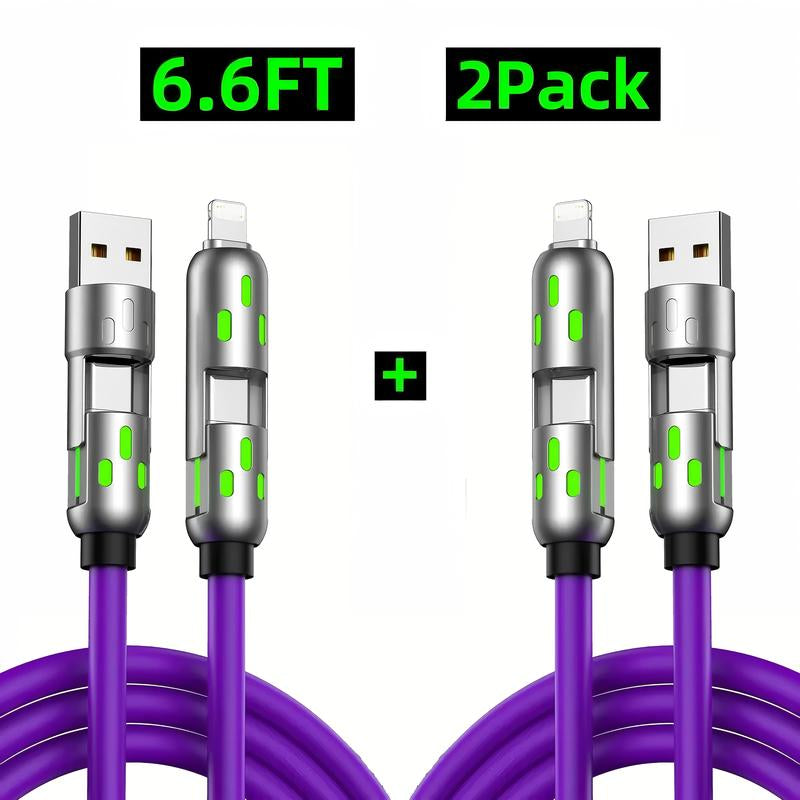 [Buy 1 Get 1 Free] 6.6Ft 4-In-1 Multi USB Charging Cable with USB A,Type C,Lightning-Max65W Fast Charging & Data Sync for Iphone16/15,Ipad Pro, Fast Charger Usb Cable 4-In-1 Fast Breathing Light -Max 1 Usb-C Data 4 1 Charging Cable