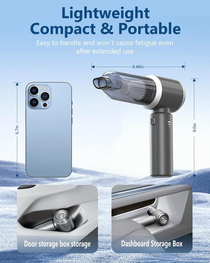 Mini Vacuum Cordless, Portable Vacuum Cordless for Car, 4-In-1 20000PA High Power Portable Rechargeable Vacuum Cleaner with Brushless Motor, Small Handheld Vacuum & Air Blower & Pump-Grey