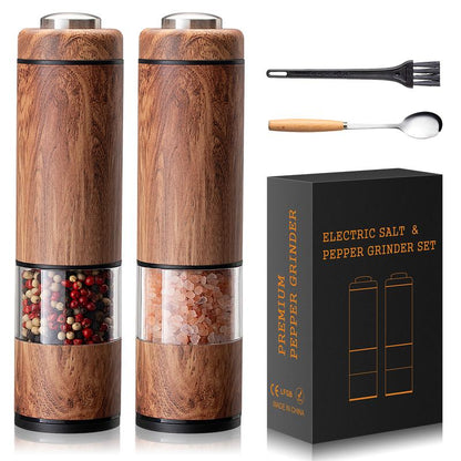 Yomelo Electric Salt and Pepper Grinder Set, Battery Operated Pepper Grinder with LED Light, One Handed Operation, Adjustable Coarseness, Slat and Pepper Shakers Set Electric (Wood Grain)
