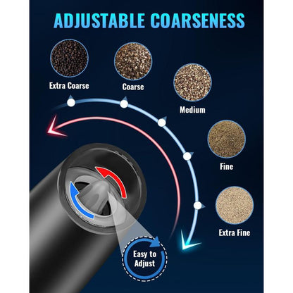 Pepper and Salt Grinder Set, Adjustable ,Battery Powered with LED Light ,Black ,Kitchen Seasoning Utensils ,Salt Shaker, Salt Dispenser