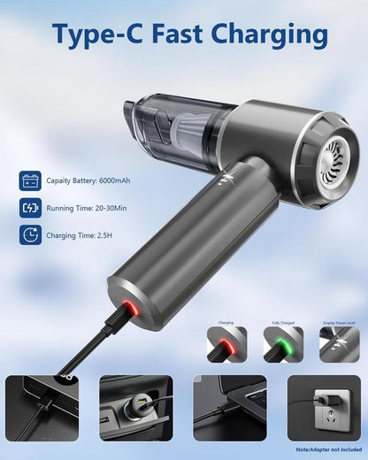 Mini Vacuum Cordless, Portable Vacuum Cordless for Car, 4-In-1 20000PA High Power Portable Rechargeable Vacuum Cleaner with Brushless Motor, Small Handheld Vacuum & Air Blower & Pump-Grey
