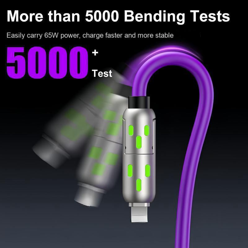 [Buy 1 Get 1 Free] 6.6Ft 4-In-1 Multi USB Charging Cable with USB A,Type C,Lightning-Max65W Fast Charging & Data Sync for Iphone16/15,Ipad Pro, Fast Charger Usb Cable 4-In-1 Fast Breathing Light -Max 1 Usb-C Data 4 1 Charging Cable