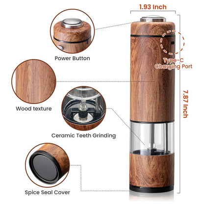 Yomelo Electric Salt and Pepper Grinder Set, Battery Operated Pepper Grinder with LED Light, One Handed Operation, Adjustable Coarseness, Slat and Pepper Shakers Set Electric (Wood Grain)