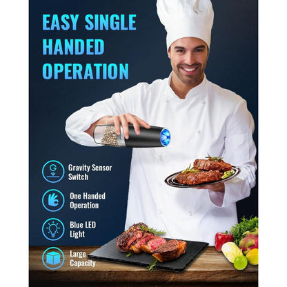 Pepper and Salt Grinder Set, Adjustable ,Battery Powered with LED Light ,Black ,Kitchen Seasoning Utensils ,Salt Shaker, Salt Dispenser