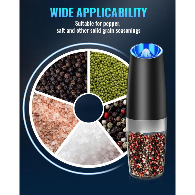 Pepper and Salt Grinder Set, Adjustable ,Battery Powered with LED Light ,Black ,Kitchen Seasoning Utensils ,Salt Shaker, Salt Dispenser