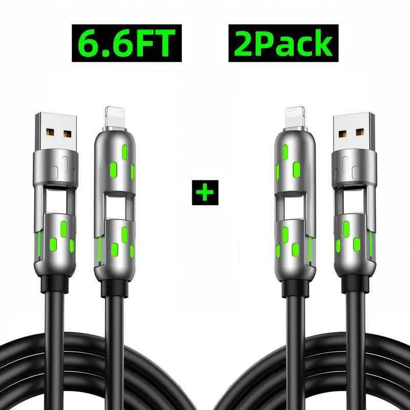 [Buy 1 Get 1 Free] 6.6Ft 4-In-1 Multi USB Charging Cable with USB A,Type C,Lightning-Max65W Fast Charging & Data Sync for Iphone16/15,Ipad Pro, Fast Charger Usb Cable 4-In-1 Fast Breathing Light -Max 1 Usb-C Data 4 1 Charging Cable