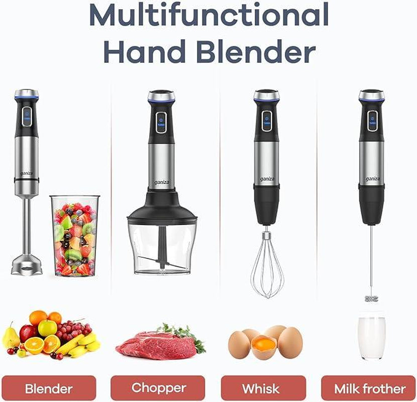 Big Promotion88Ganiza 8-In-1 Hand Blender - Contains 8 Parts, Maximum Power 1000W, Powerful Motor, 16 Speed Mode Electric Beater, Stainless Steel Blades, Equipped with 800Ml Blender Cup, 600Ml Chopper, Egg Beater, Milk Frother and Potato Masher.