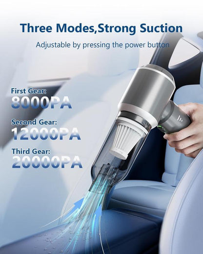 Mini Vacuum Cordless, Portable Vacuum Cordless for Car, 4-In-1 20000PA High Power Portable Rechargeable Vacuum Cleaner with Brushless Motor, Small Handheld Vacuum & Air Blower & Pump-Grey