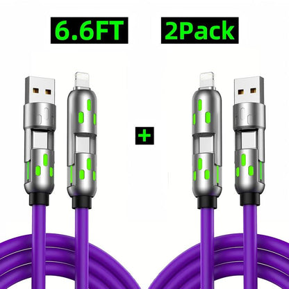 [Buy 1 Get 1 Free] 6.6Ft 4-In-1 Multi USB Charging Cable with USB A,Type C,Lightning-Max65W Fast Charging & Data Sync for Iphone16/15,Ipad Pro, Fast Charger Usb Cable 4-In-1 Fast Breathing Light -Max 1 Usb-C Data 4 1 Charging Cable