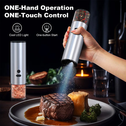 Electric Automatic Pepper Salt Grinder Type-C Rechargeable with LED Light Adjustable Coarseness Spice Mill for Kitchen Cooking