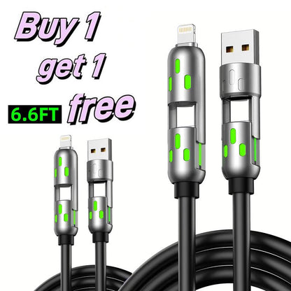 [Buy 1 Get 1 Free] 6.6Ft 4-In-1 Multi USB Charging Cable with USB A,Type C,Lightning-Max65W Fast Charging & Data Sync for Iphone16/15,Ipad Pro, Fast Charger Usb Cable 4-In-1 Fast Breathing Light -Max 1 Usb-C Data 4 1 Charging Cable