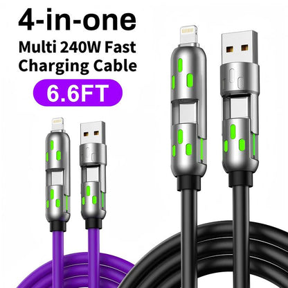 [Buy 1 Get 1 Free] 6.6Ft 4-In-1 Multi USB Charging Cable with USB A,Type C,Lightning-Max65W Fast Charging & Data Sync for Iphone16/15,Ipad Pro, Fast Charger Usb Cable 4-In-1 Fast Breathing Light -Max 1 Usb-C Data 4 1 Charging Cable