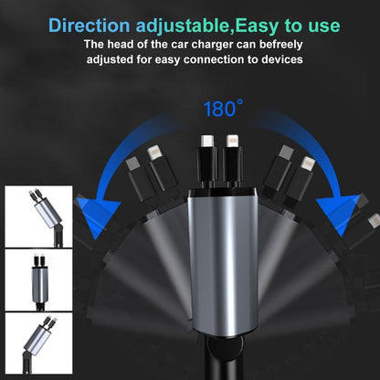 Retractable Car Charger 4 in 1(Updated)Usb C Fast Charging Adapter with Dual Charge Port, Lightning Cable, Compatible with Electronic Cellphone Mobile